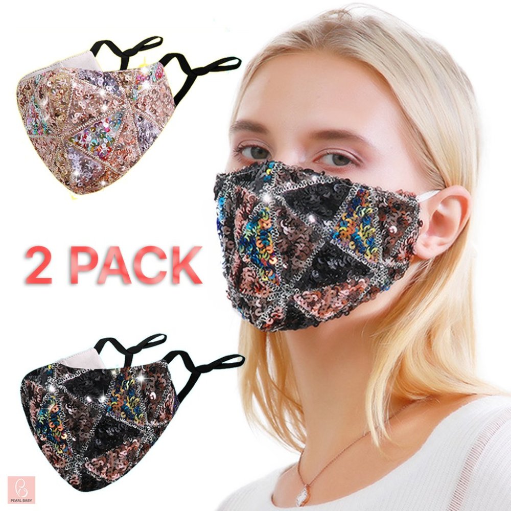 2 Pack Washable Multicolor Face Mask (Black+Gold)